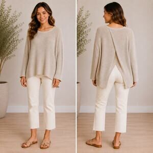 525 America Sweater Revolve Women's Sz L Open Back Tan Cotton Neutral Minimalist